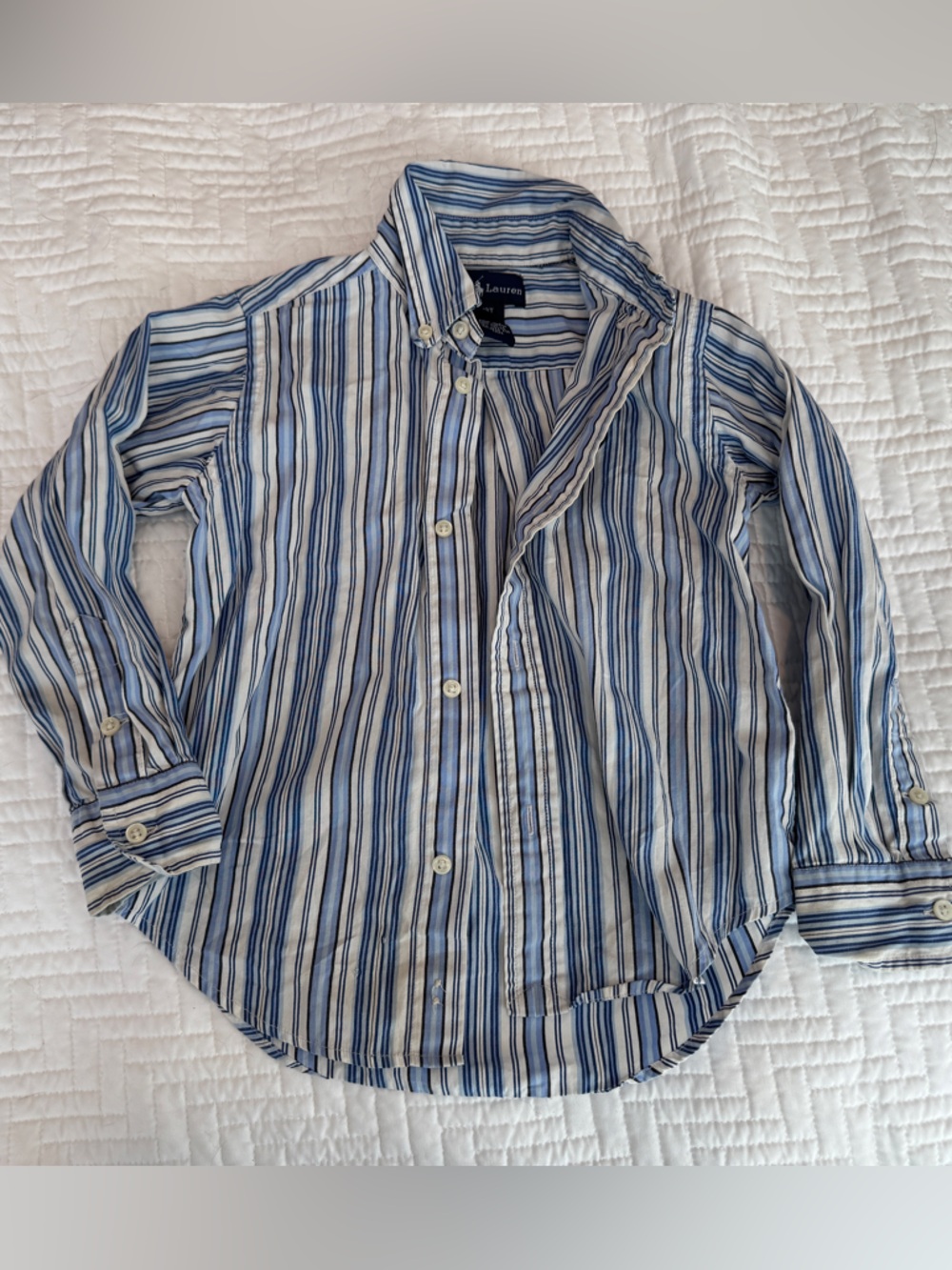Ralph Lauren Light Blue and White Striped Button-Down Shirt